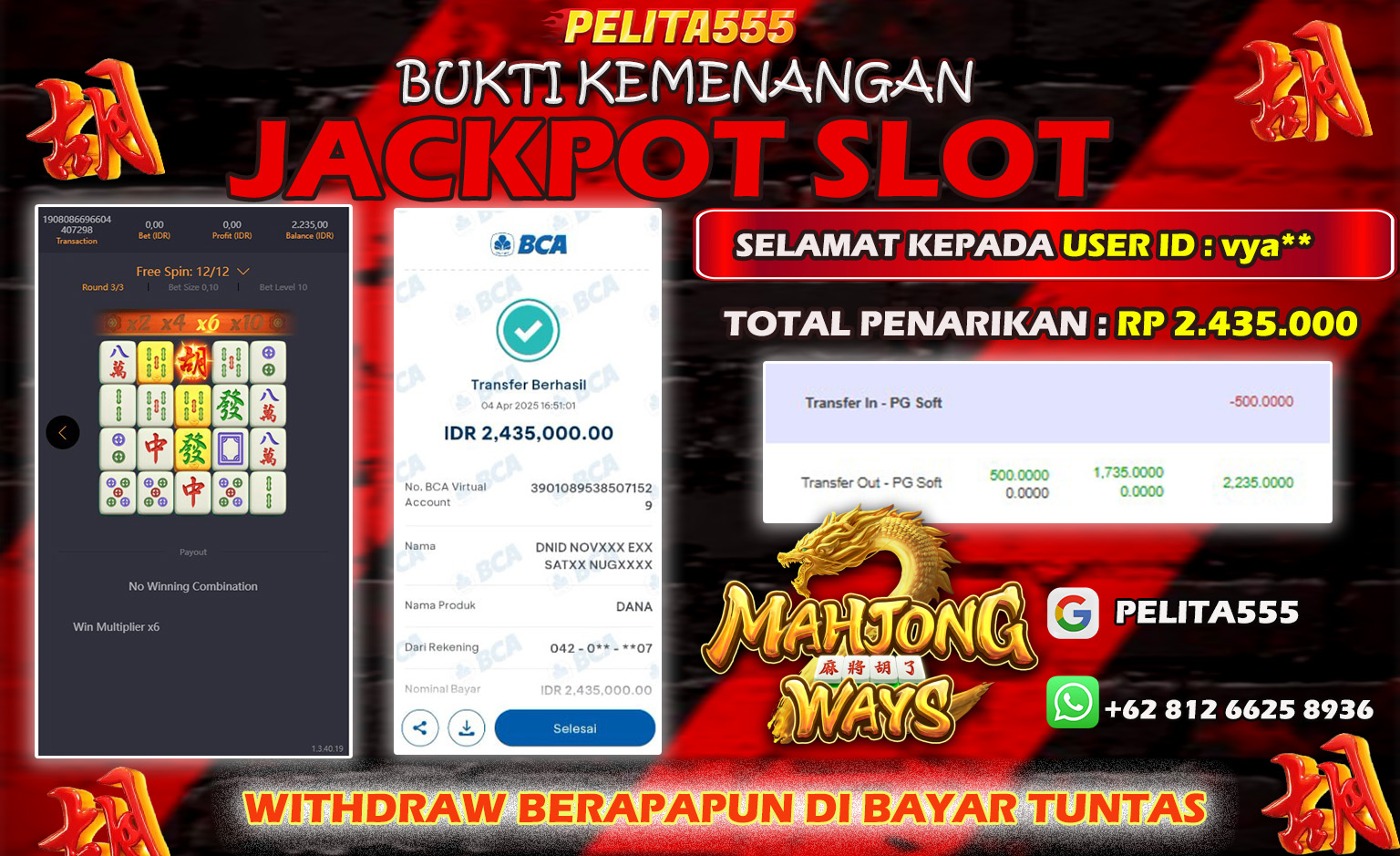 BUKTI JP SLOT PROVIDER PG SOFT MAHJONG WAYS 1 - APRIL 2025